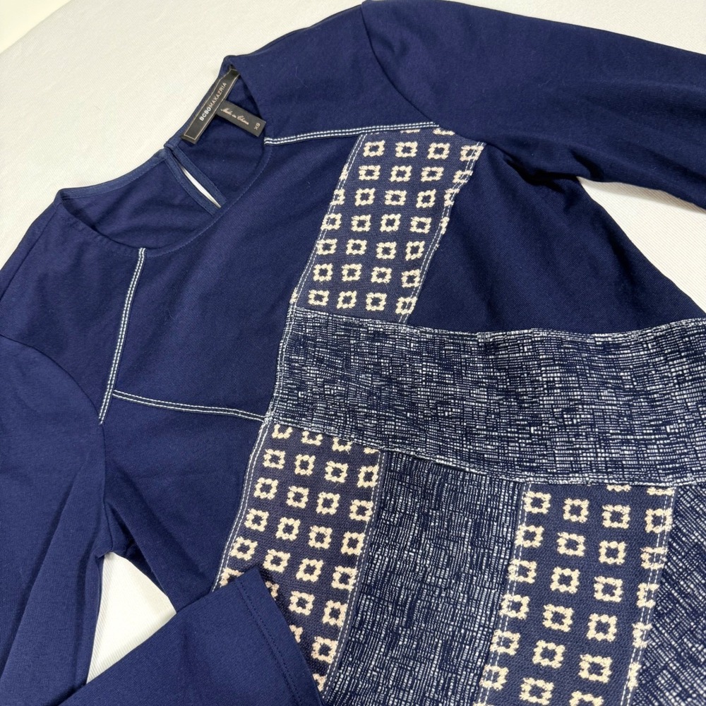 BCBGMAXAZRIA Mini Dress XS Navy Blue Mixed Media Patchwork Long Sleeve - Picture 11 of 16